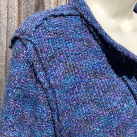 White + Warren Large Wool Cardigan Jacket Blue Purple Top Button Gray Sweater - Picture 5 of 8